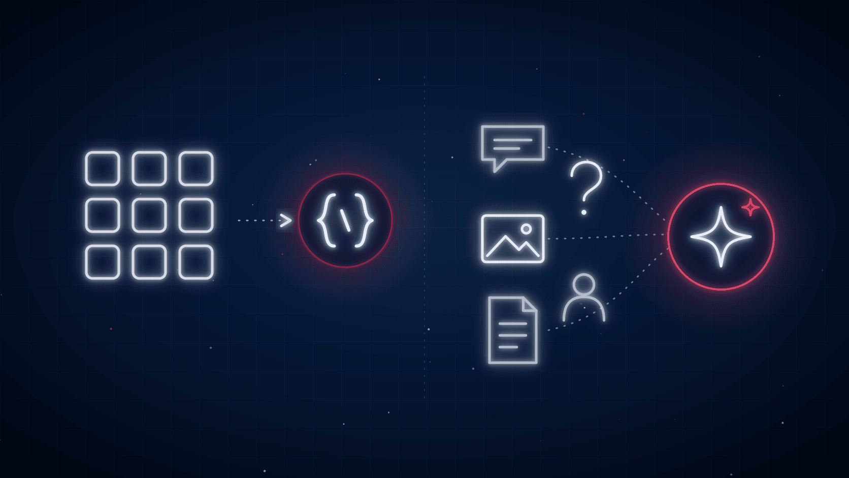 Perbandingan input seragam yang diproses script dengan input beragam seperti chat, gambar, dan dokumen yang diproses AI